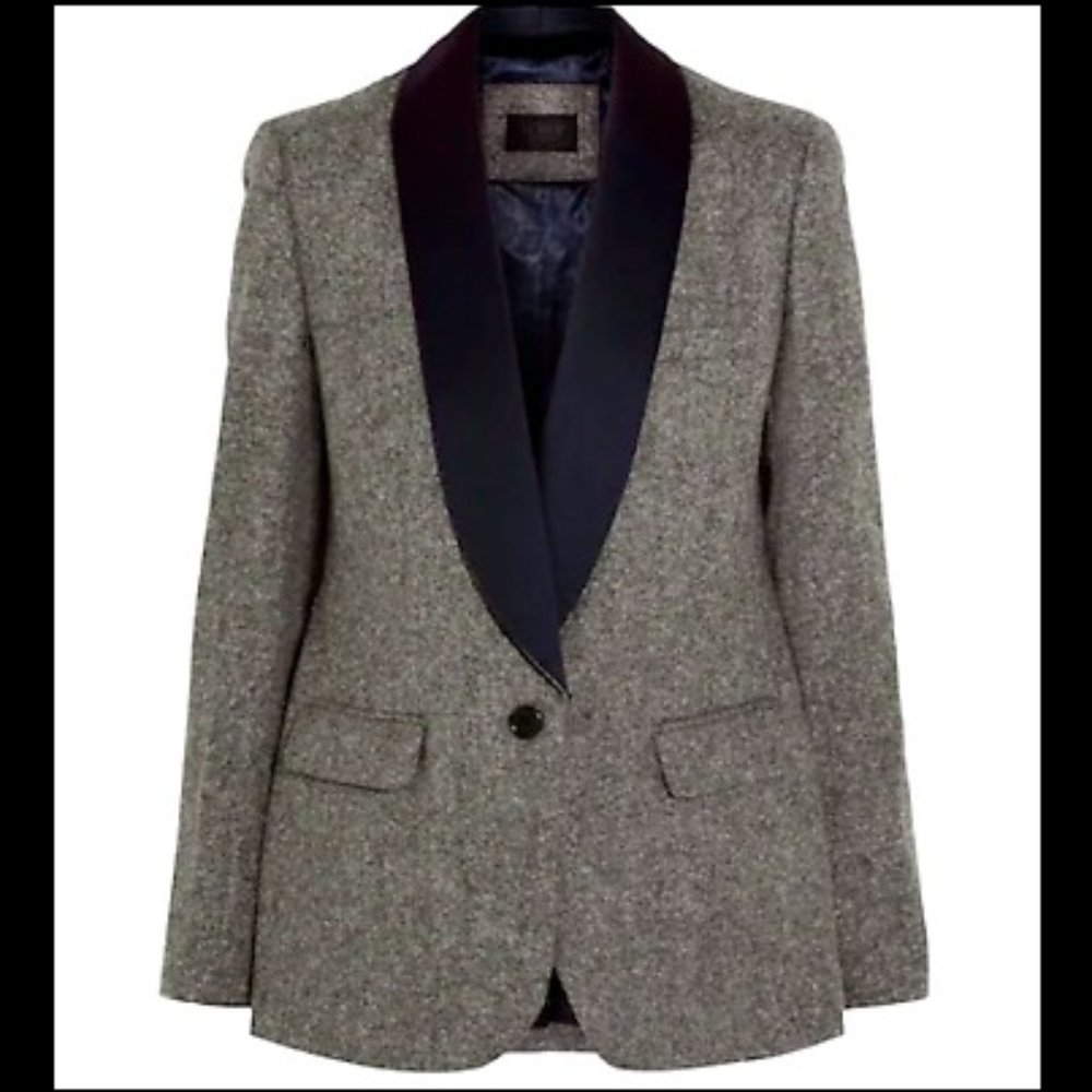 Womens Jcrew Collection Blazer Herringbone Satin Grey Moon England